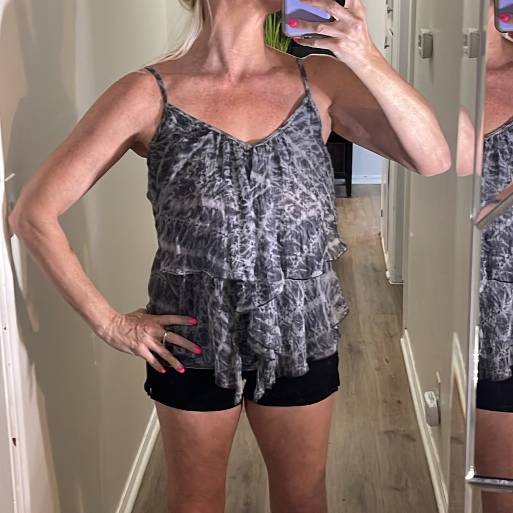 Anthropologie Bailey 44 Silk Animal Print ruffle layered tank top blouse